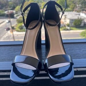 Source Unknown Black Patent Ankle-Strap Block Heels